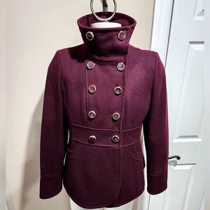 Kenneth Cole New York Double Breasted Funnel Collar Wool Blend Coat Size 14